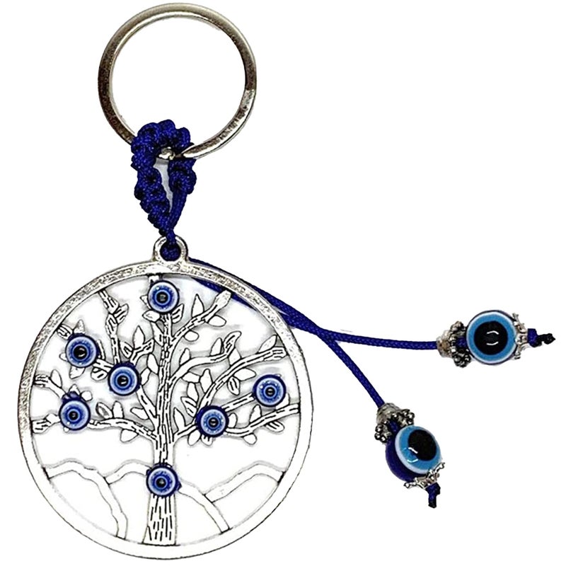 LUCKBOOSTIUM Silver Tree of Life & Evil Eye Good Luck Keychain - Protection Charm, Tree of Life Keychain, Evil Eye Hanging Accessory, Rear View Mirror Ornament, Gift for Men & Women, Good Luck Charm - Image 2